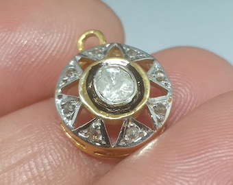 Polki Diamond Floral Charm, 925 Sterling Silver Pendant (11MM, 13MM, 15mm) Mother's Day Gift