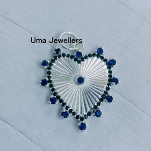 Geriffelte Herz Saphir Charms Anhänger, 14k Weißgold Anhänger, Schöne Geriffelte Herz Blau Stein 14k Massivgold Handgefertigte Schmuck Anhänger