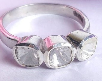 Anillo Polki de moissanita y plata 925: Joyería artesanal, joyería victoriana, anillos, regalo de compromiso.