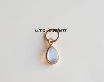 14k Gold Vermal Moonstone Pear Charms, Natural Gemstone Handmade Bezel Charm, Pendant, Bracelet, Gift
