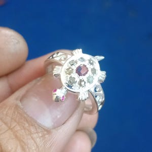 925 Silver Ruby & Diamond Turtle Ring: Handmade Tortoise Design Band Engagement Gift