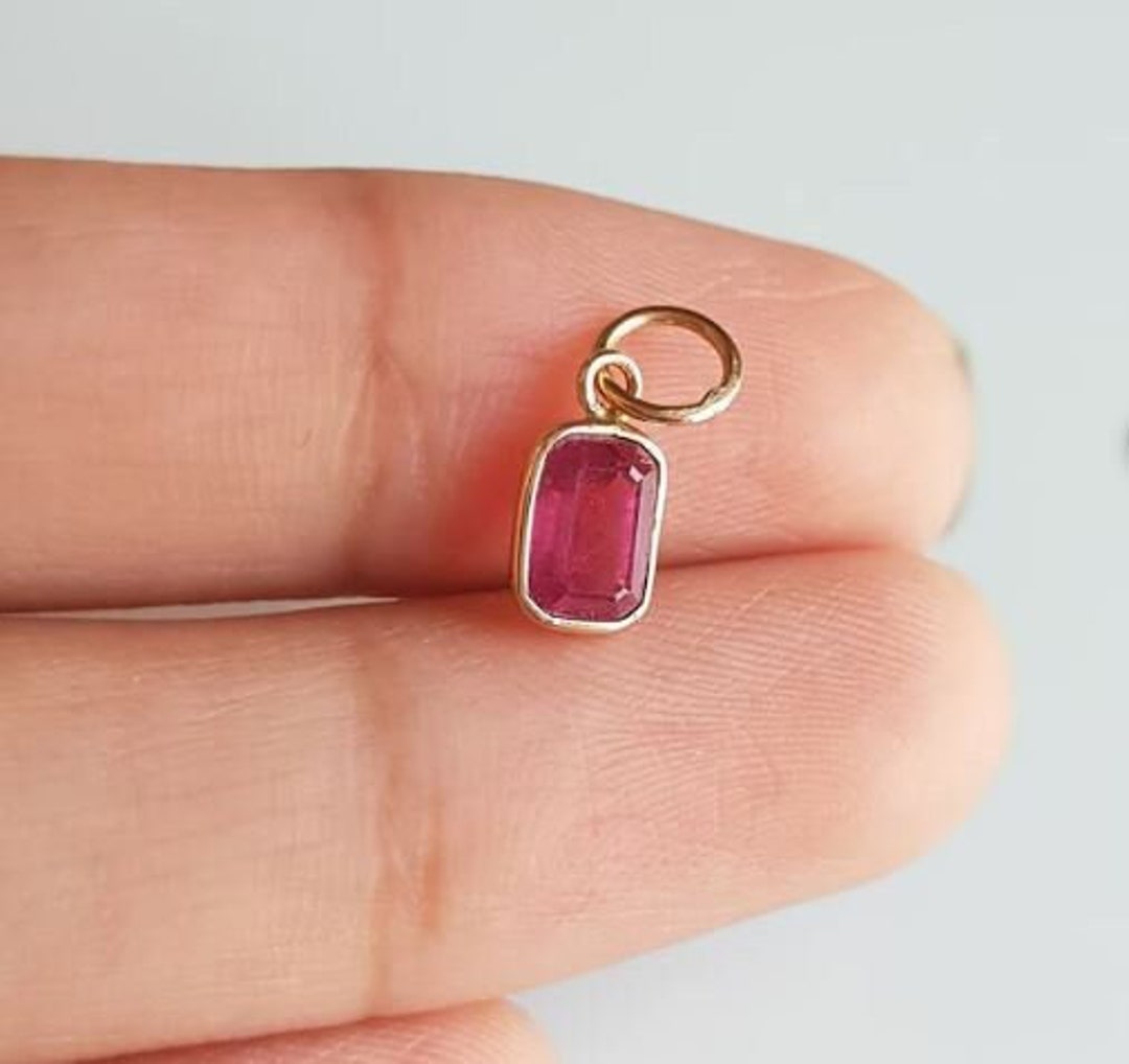 Charming Ruby Ruby Gold Charms, 18k Solid Gold Charms, Emerald Cut Ruby Charm ...