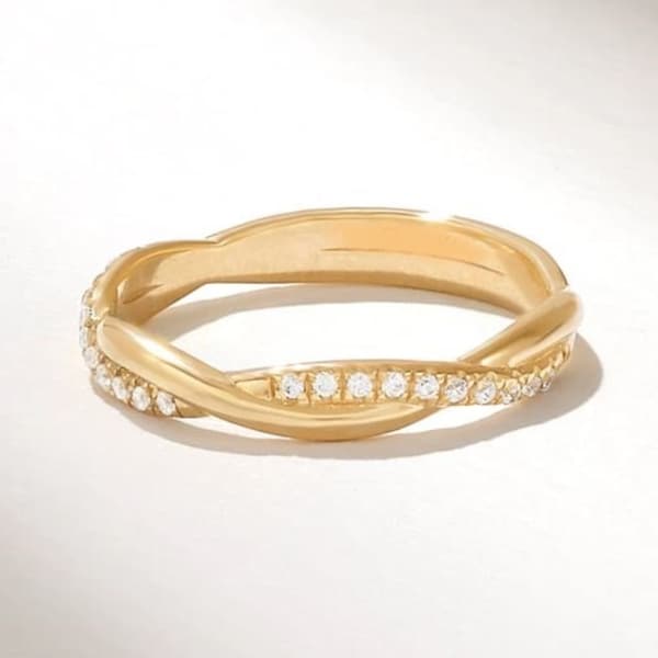 Slice Diamond Gold Band Ring, 14k Solid Gold Ring, Pave Diamond Ring, White Diamond Ring, Stackable Ring, Genuine Diamond Rings