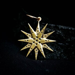 14K guld diamant Starburst hänge: Brudhalsband med solsken, present till henne bild 2