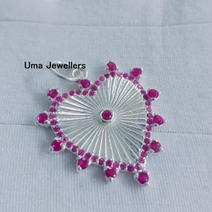 Fluted Heart Ruby Charms Pendant, 14k White Gold Pendant, Beautiful Fluted Heart Diamond 14k Solid Gold Charms, Handmade Jewelry Pendant