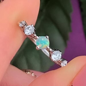 Ethiopian Opal Gold Ring, 14K Solid Gold Ring, Genius Gemstone Cocktail Ring, Minimalist Thin Ring, Handmade Prong Setting Engagement Ring