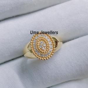 Diamond Signet Gold Ring, Vintage Style Man Ring, Chunky Gold Wedding Ring, Everyday Rings, Antique Design Stackable Ring, Diamond Ring