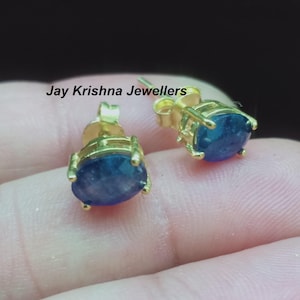 Natural Sapphire Stud Earrings, Oval Sapphire Stud Earring, 925 Sterling Silver Studs September Birthstone Studs, Sapphire Studs Earrings