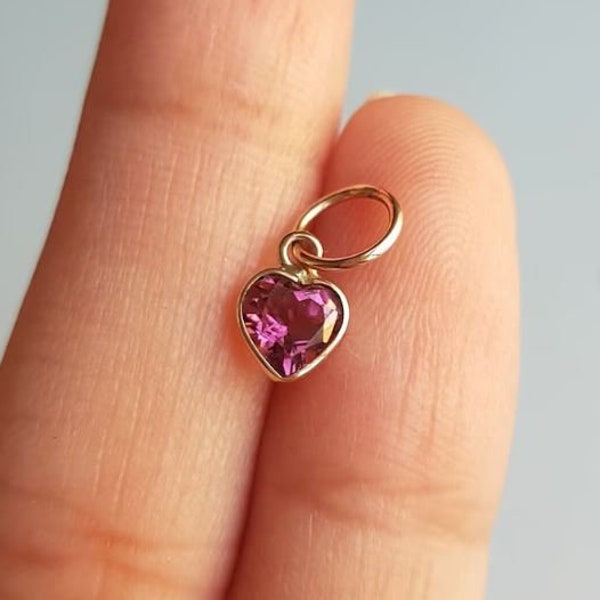 Tourmaline Gold charm, 18k solid gold Charm, handmade gold Heart pendant, Natural Pink Tourmaline Charm Pendant, Heart Cut Tourmaline Charms