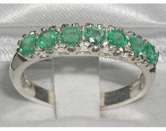 Emerald Gemstone Ring: Sterling Silver 7-Stone Band, Handmade