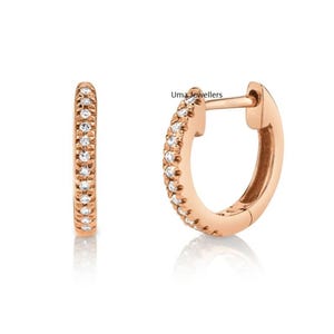 Diamond Huggies / 14k Gold Diamond Huggie Hoops / 14k Solid Gold Huggie Earrings Tiny Hoop Earrings / 10MM Diamond Hoop Earring Hoop Jewelry