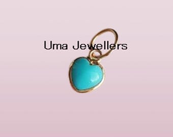 Charms coeur turquoise en or massif 18 carats, pendentif lunette fait main
