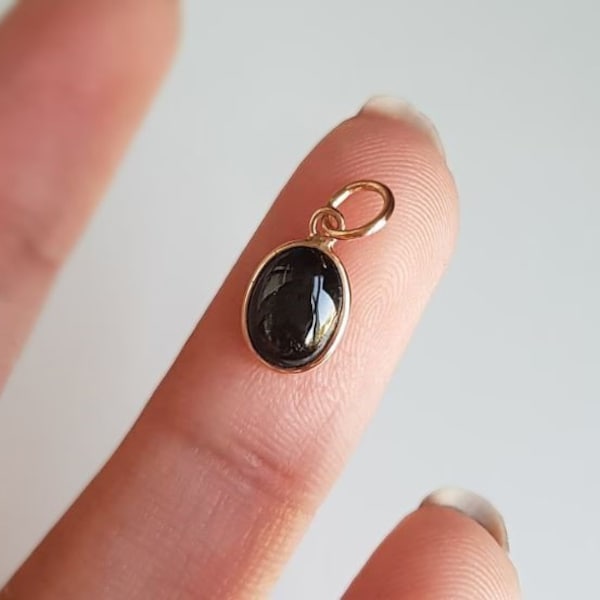 Black Onyx Gold charm 14k solid gold charm Oval Black Stone Charms, Minimalist Jewelry Charms, handmade gold charm, March birthstone for her