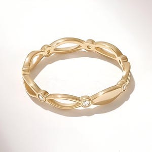 Diamant-Goldbandring, 14k solider Goldring, Diamant pflastern Eternity-Ring, Birthstone Ring, weißer Diamantring, stapelbarer echter Diamantring