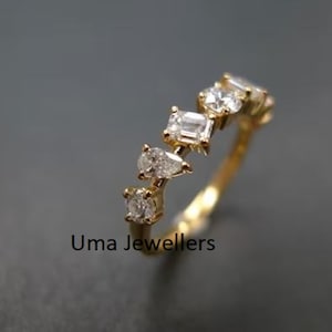 Mixed Cut Diamantring, 14k Massivgoldring, weißer Diamantring, stapelbarer Ring, Cut Diamond Bandring, echter Diamantring, Statement Ring