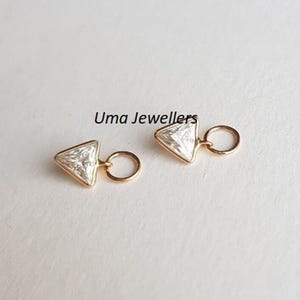 18k Gold Triangle Diamond Charms Earring: Handmade Bezel Charm Earrings, Gift