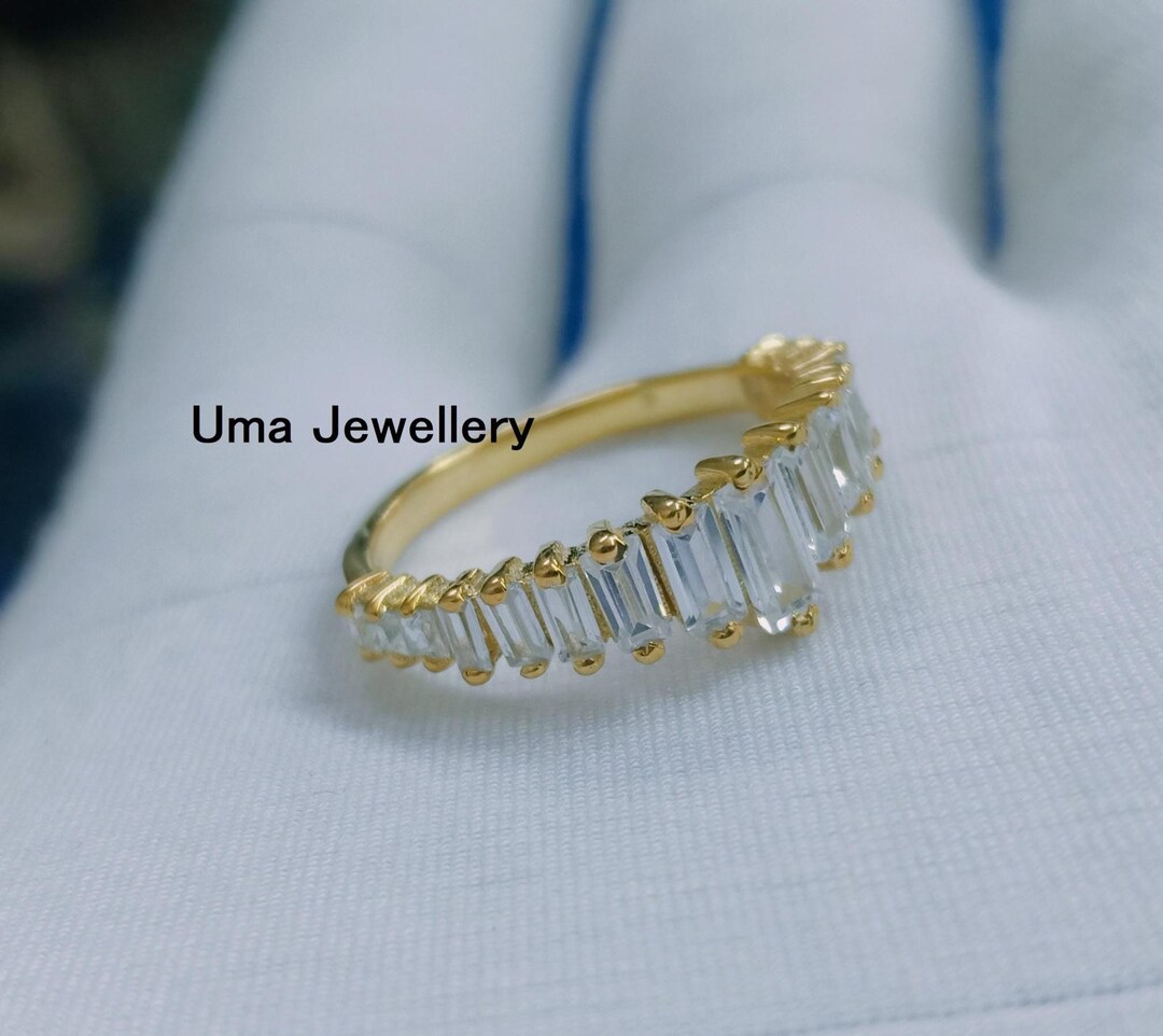 14k Gold Baguette Diamond Eternity Ring: Micro Pave Wedding Band ...