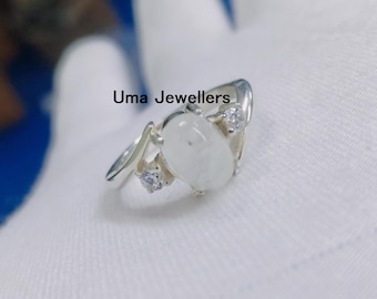 925 Sterling Silver White Rambo-Moonstone Dainty Ring: June birthstone Accents, Bridal Gift
