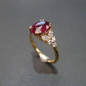 Ruby Gold Oval Rings, 14K Yellow Gold Ring, Rose Cut Diamond Ring, Ruby Gemstone Ring, Handmade Solitaire Ring, Dainty Engagement Ring,