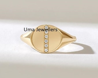 14k Gold Diamond Pinky Ring: Pave Signet, Full Eternity Band Christmas Gift