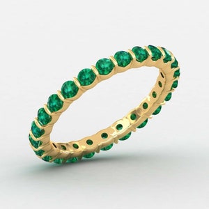 Emerald Band Ring, 14k Solid Gold Stackable Ring, May Birthstone Ring, Solitaire Ring, Engagement Ring Unique Emerald Ring wedding ring