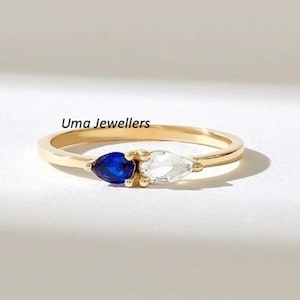 sapphire Gold Ring, 14k solid gold women ring, pear cut Sapphire Gold Ring, Engagement ring Minimalist Jewelry two stone ring