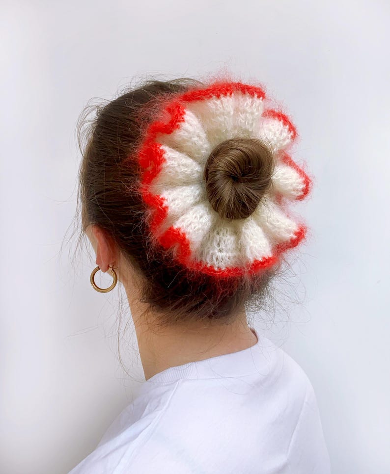 Coletero de mohair de ganchillo White/Bright Red