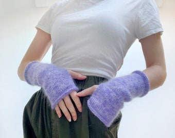 Pluizige vingerloze handschoenen | Mohair armwarmers