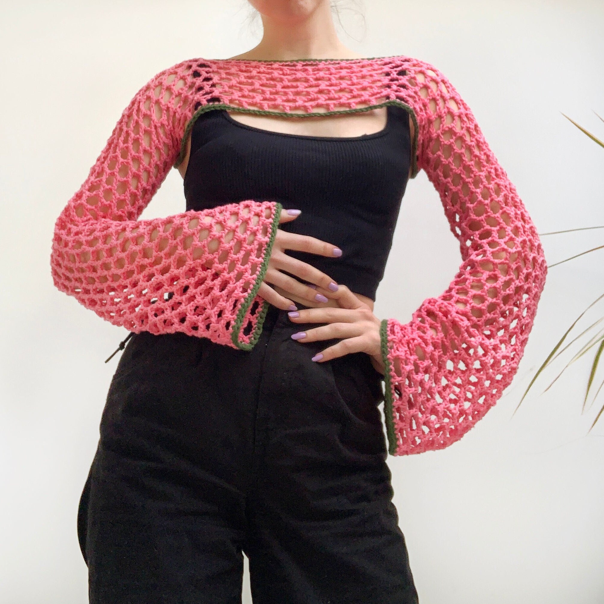 BURLESK pink fishnet mesh shrug Current Mood Long Sleeve Fishnet Top - Pink – Dolls Kill main image 4