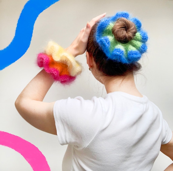 Crochet mohair scrunchie