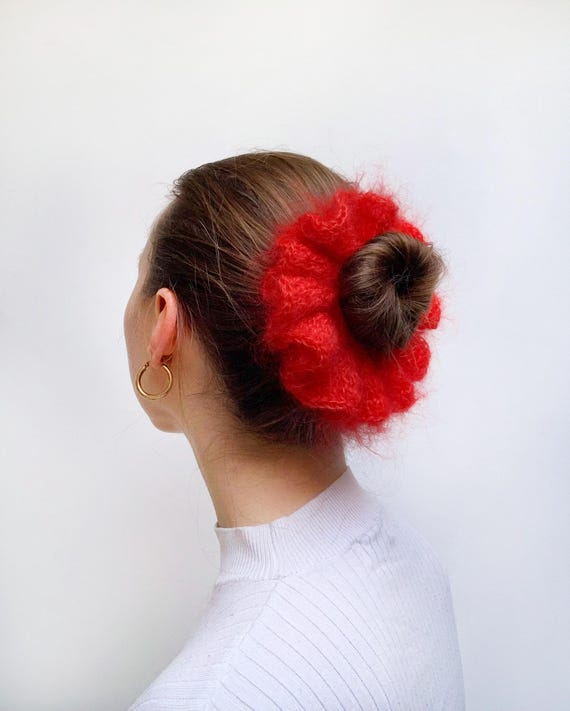 Crochet mohair scrunchie