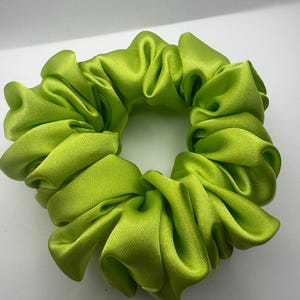 Lime Green Satin Scrunchie: Handmade Hair Accessory