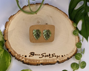 Mini Houseplant Earrings / Marble Pothos / Stud Botanical Earrings / Plant Lover Gifts