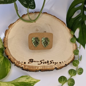 Mini Houseplant Earrings / Marble Pothos / Stud Botanical Earrings / Plant Lover Gifts