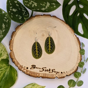 Lemon Lime Maranta Botanical Plant Leaf Earings