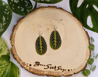 Lemon Lime Maranta Botanical Plant Leaf Earings