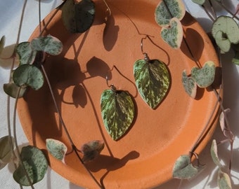 Marble Pothos Botanical Leaf Handmade Earrings