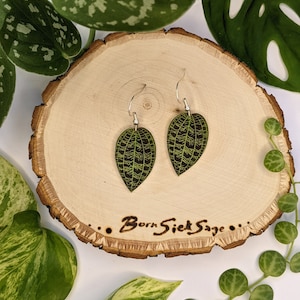 Jewel Orchid Botanical Plant Leaf Earrings