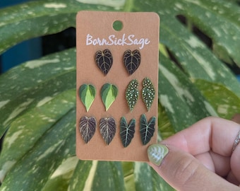 Botanical Plant Leaf STUD/POST earrings (set of 5)