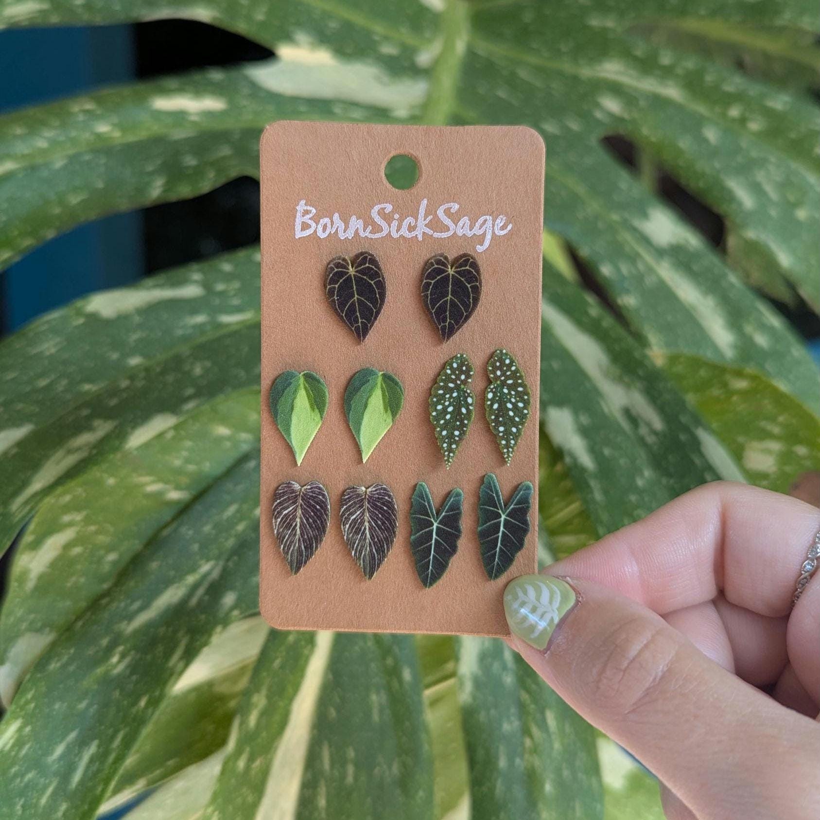 Botanical Plant Leaf STUD/POST earrings (set of 5)