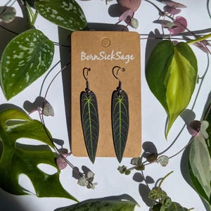 Anthurium Warocqueanum Queen Botanical Leaf Handmade Earrings