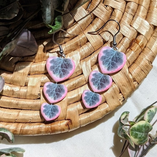 Variegated String of Hearts Botanical Leaf Handmade Earrings