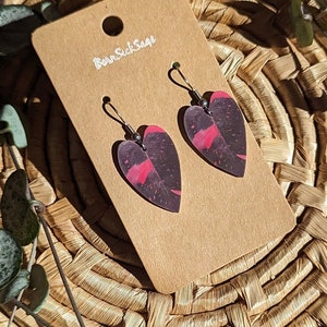 Philodendron Pink Princess Botanical Plant Leaf Earrings