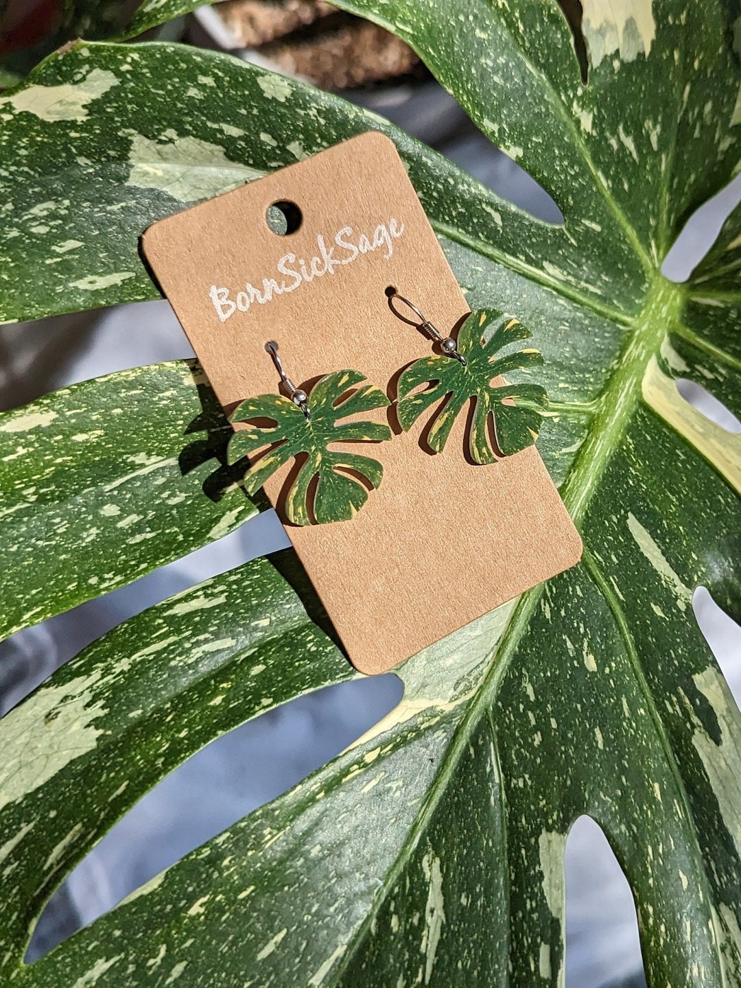 Monstera Thai Constellation Botanical Plant Leaf Earrings
