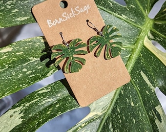 Monstera Thai Constellation Botanical Plant Leaf Earrings