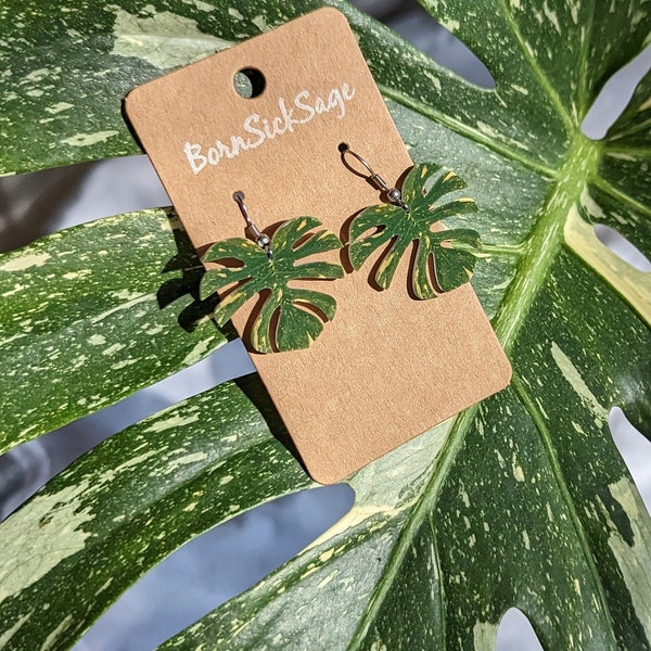 Monstera Thai Constellation Botanical Plant Leaf Earrings