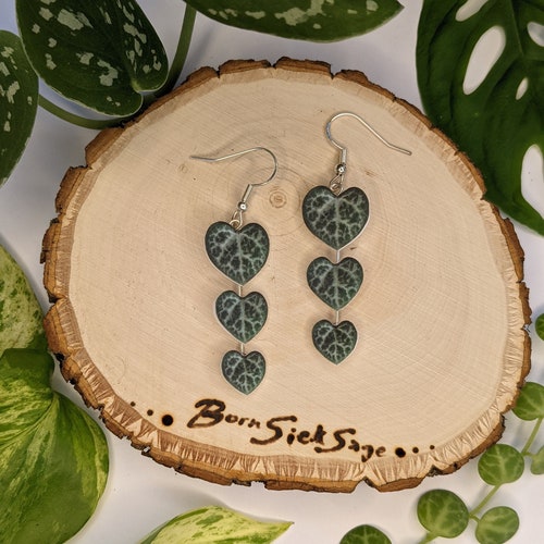 String of Hearts Botanical Leaf Handmade Earrings Etsy