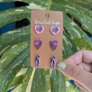 Rosa Zimmerpflanze Ohrstecker Set / Pflanzengeschenke / Botanische Ohrringe