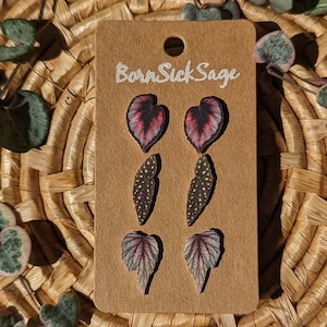 Begonia Botanical Plant Leaf STUD/POST earrings (set of 3)
