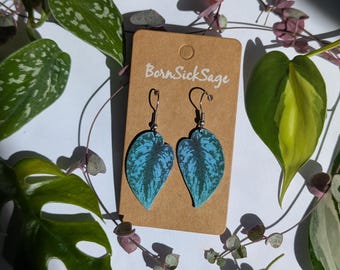 Scindapsus Pictus Exotica Botanical Plant Leaf Handmade Earrings
